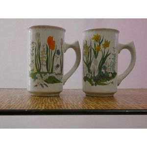 Antique Bone China Six Inch Art Nouveau Floral Coffee Mugs